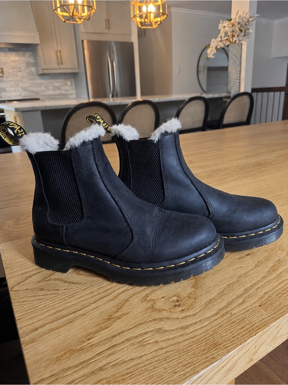 Dr. Martens Black Fur-Lined Chelsea Ankle Boots